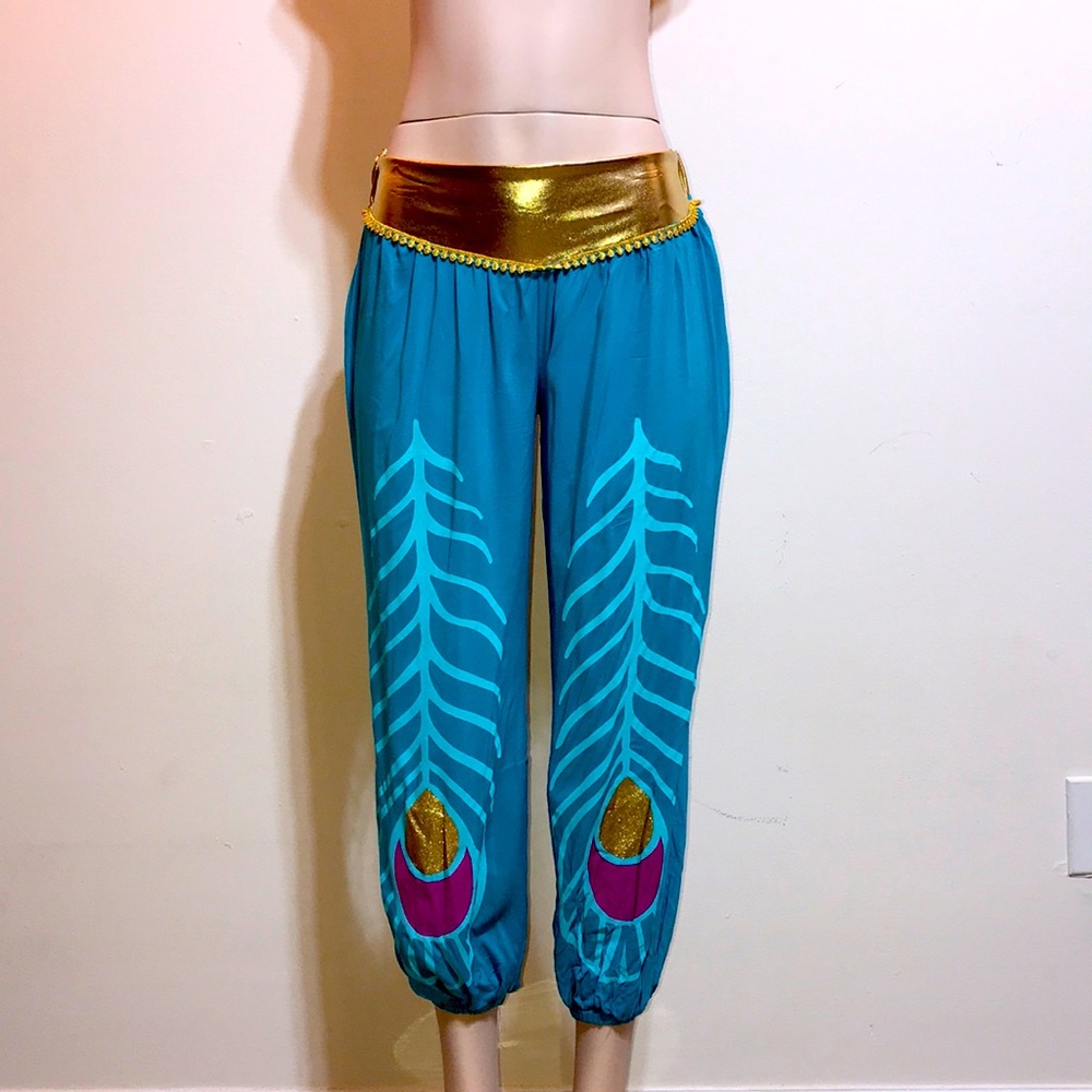 Disney Aladdin Jasmine Harem Pants Girls XL Peacock Costume Cosplay NWT